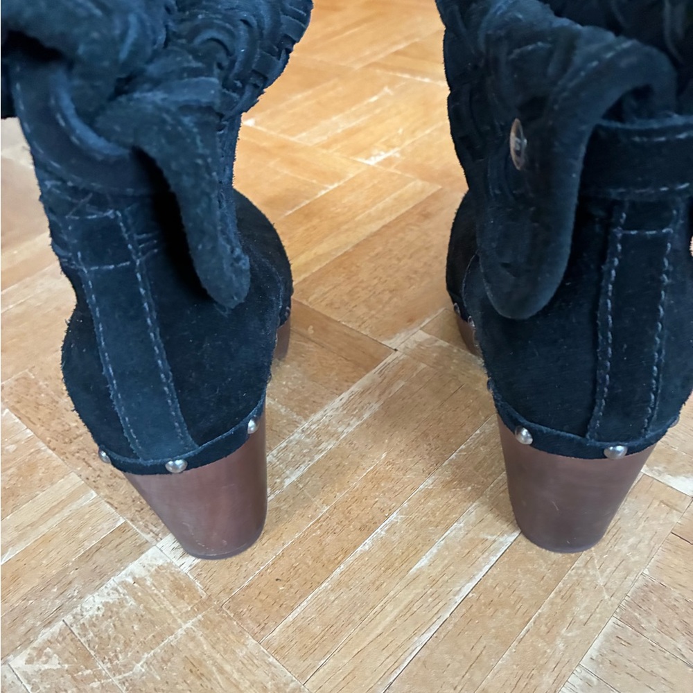 UGG Black Textured Heeled Boots - Picture 2 of 11